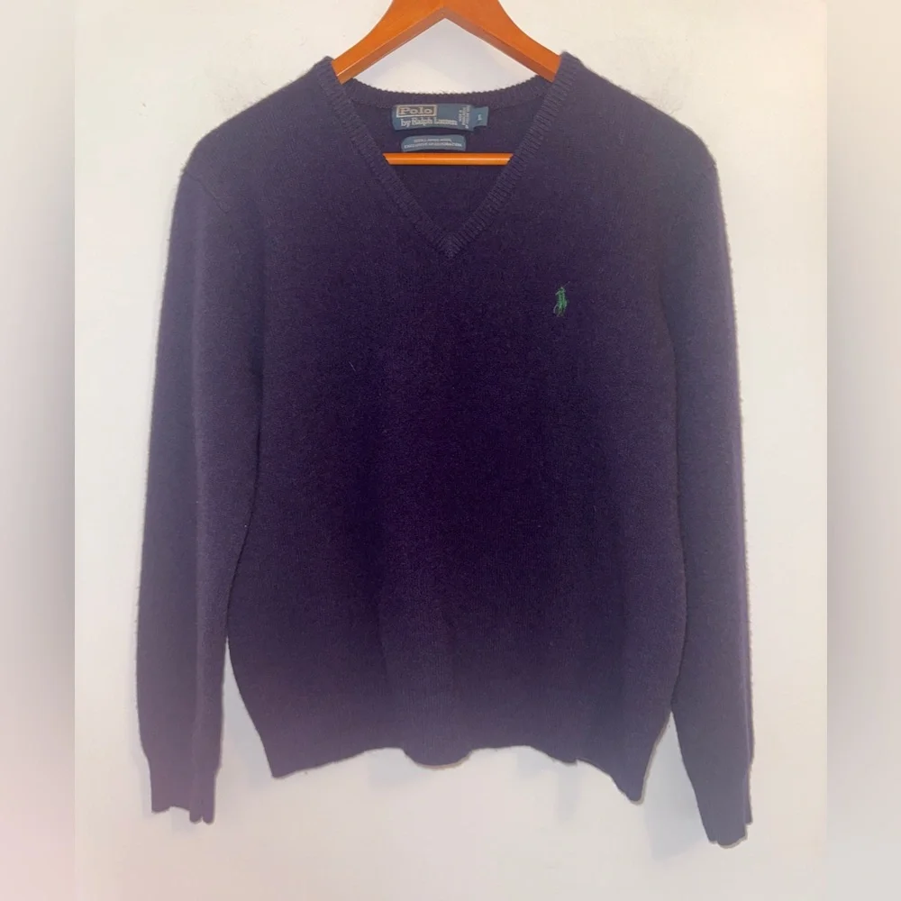 Vintage Polo by Ralph Lauren Lambswool V-Neck Sweater – Deep Eggplant Purple – L